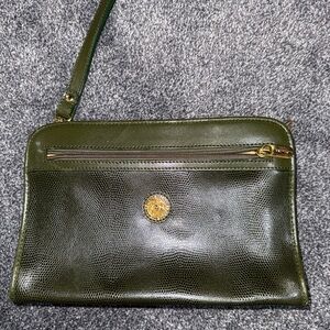 Vintage Pierre Balmain Green/Brown Italian Leather Clutch with Strap